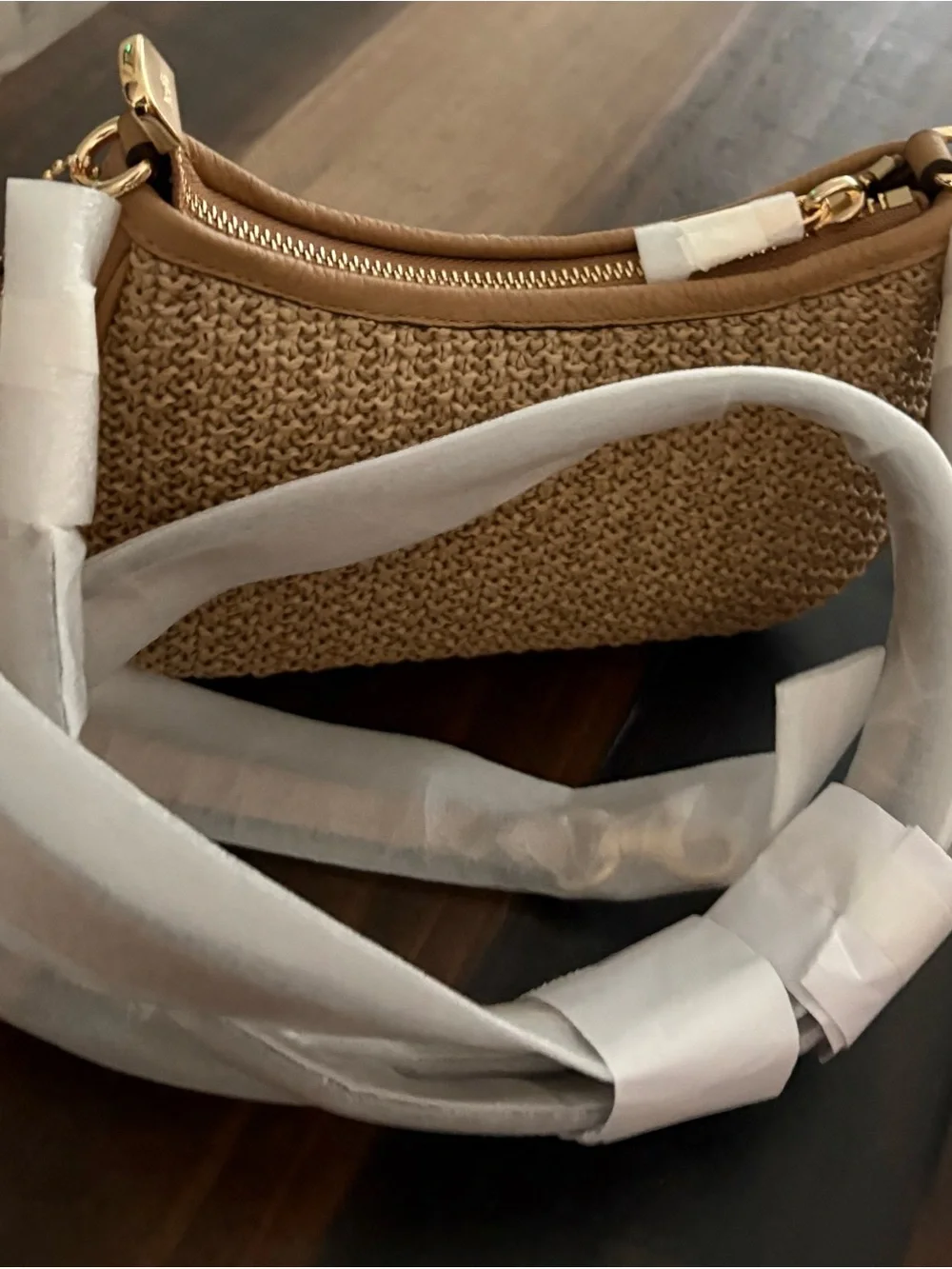 Coach Woven Saddle Shoulder Bag in Tan